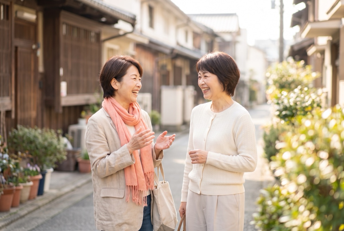 元気に立ち話をする女性たちのイメージ
